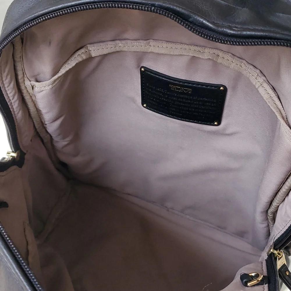 Tumi Voyageur Halle Black Leather Backpack with Gold Hardware